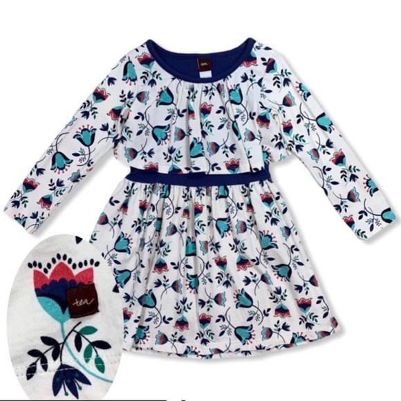 TEA COLLECTION Tulip Print Layered Top Dress Girls Size 8 - Picture 2 of 14